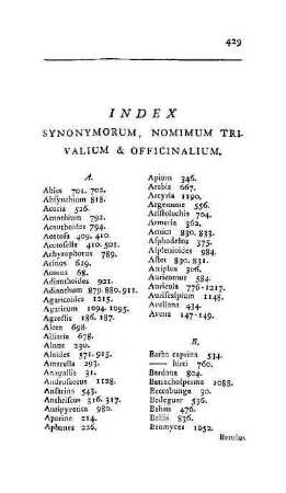 Index synonymorum, nomimum trivalium & officinalium