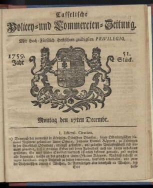 51. Stueck, Montag den 17ten Decembr. 1759