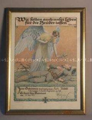 Gedenkblatt für den am 15. Mai 1915 gefallenen Kriegsfreiwilligen Karl Petsch