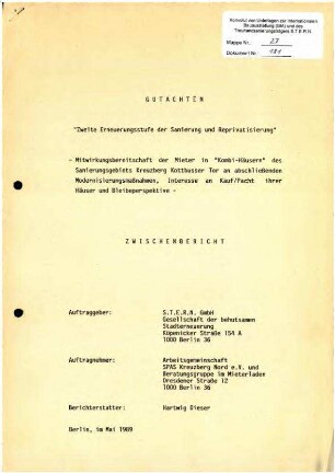 Gutachten: Mieterbeteiligung bei Sanierung "Kombi-Häuser" Sanierungsgebiet Kottbusser Tor