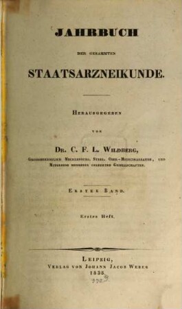 Jahrbuch der gesammten Staatsarzneikunde. 1, 1. 1835