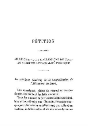 Pétition adressée au Reichstag ...