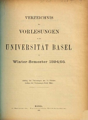 Verzeichnis der Vorlesungen. 1894/95. WS.