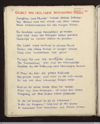 Gebet des Heiligen Bernhard (Himmel XXXIII, 1 - 39) : [SW X/XI: h2]; [SW X/XI, S. 140-142/197] / Geschrieben von Friedrich Gundolf. Korrigiert von Ernst Gundolf