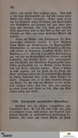 VIII. Christophs persönlicher Charakter