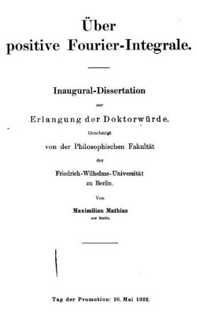 Über positive Fourier-Integrale