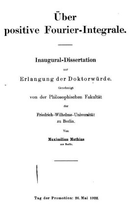 Über positive Fourier-Integrale