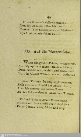 XIX. Auf die Morgenröthe