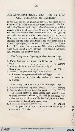 The astrological Nile lists, in Egyptian dynasties, of Manetho