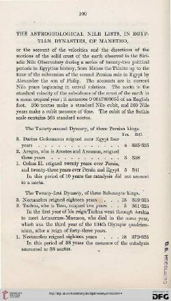The astrological Nile lists, in Egyptian dynasties, of Manetho