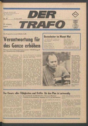 TRO-Betriebszeitung 'Der Trafo'; Nr. 23/1977 (13. Juni 1977)