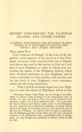 Report concerning the Filipinas Islands, and other papers