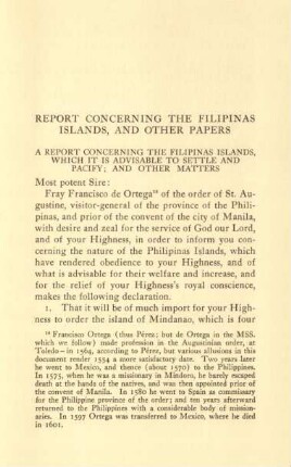 Report concerning the Filipinas Islands, and other papers