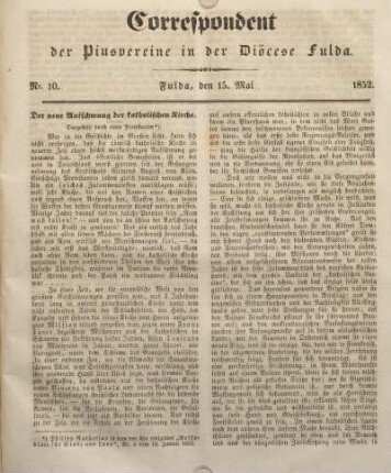 Nr. 10. Fulda, den 15. Mai 1852.