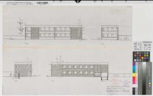 Recklinghausen (Recklinghausen) Staatliches Aufbaugymnasium Erweiterungsklassenflügel Ansichten 1959 1 : 100 55 x 80 Pause Staatshochbauamt Recklinghausen Regierung Münster Nr. 34118