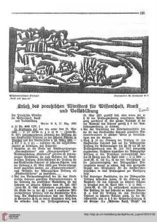 Erlaß des preußischen Ministers für Wissenschaft, Kunst und Volksbildung