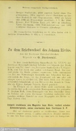 Zu dem Briefwechsel des Johann Rivius : aus der Zwickauer Ratsschulbibliothek
