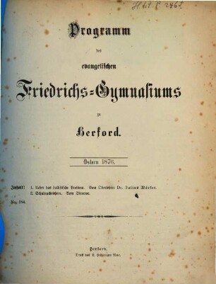 Programm des Evangelischen Friedrichs-Gymnasiums zu Herford : Ostern ..., 1875/76 (1876)