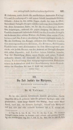 227-283 Die Zeit Justin's des Märtyrers, kritisch untersucht