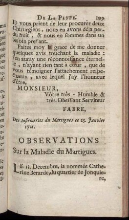 Observations Sur la Maladie du Martigues.