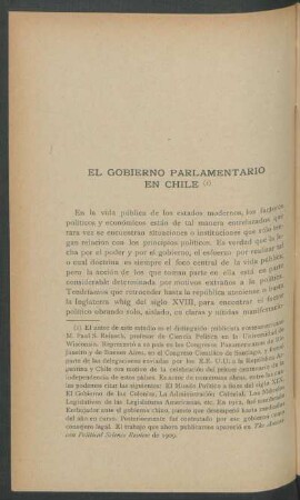El gobierno parlamentario en Chile