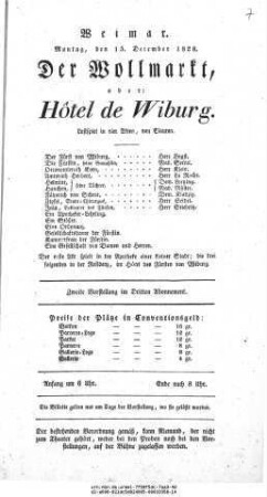 Der Wollmarkt, oder: Hôtel de Wiburg