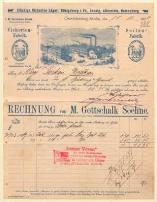 Brief - Rechnung von Firma M. Gottschalk Soehne an Hugo Purkan aus Drebkan