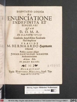 Disputatio Logica De Enunciatione Indefinita Et Singulari