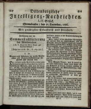 LII. Stück. Sonnabends: den 30. December, 1786.