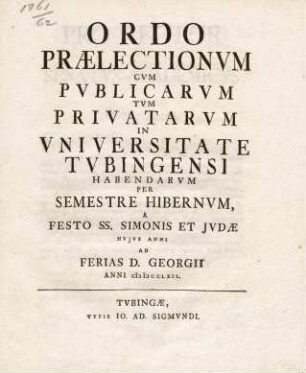 Vorlesungsverzeichnis 1761/62
