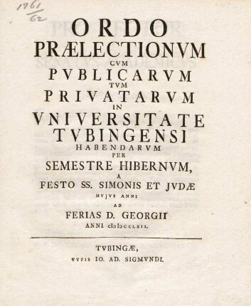 Vorlesungsverzeichnis 1761/62