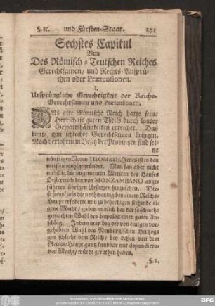 Sechstes Capitul Von Des Römisch-Teutschen Reiches Gerechtsamen, und Rechts-Anspürchen oder Praetensionen.