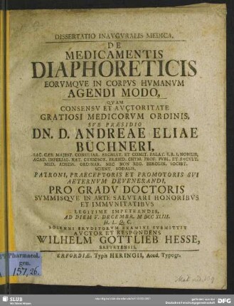 Dissertatio Inauguralis Medica, De Medicamentis Diaphoreticis Eorumque In Corpus Humanum Agendi Modo