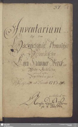 [Inventarverzeichnis des Reichsgräflich Promnitz-Wehrauschen Eisenhammer-Werkes einschließlich der Wohngebäude aus dem Jahre 1743-1779 von A.D. Werner]