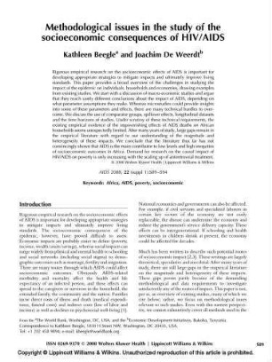 22: Methodological issues in the study of the socioeconomic consequences of HIV/AIDS