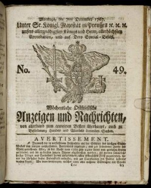No. 49. Montags, den 7ten December 1767.