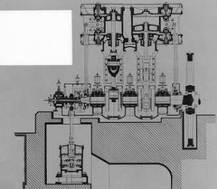 Stehende Dampfmaschine, Schnitt (MAN) : Technikgeschichte | Maschinenbau | Kraftmaschinen | Dampfmaschinen