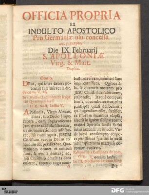 Officia Propria Ex Indulto Apostolico Pro Germaniæ usu concessa aut præcepta.