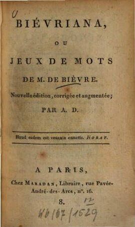 Bièvriana, ou jeux de mots de M. de Bièvre
