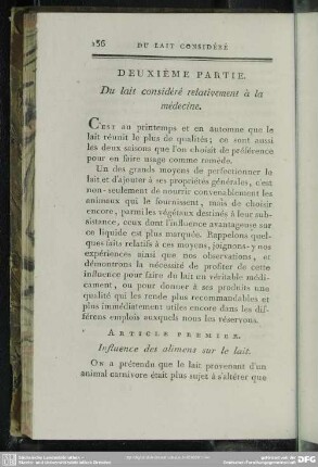 Deuxième Partie. Du lait considéré relativement à la médecine