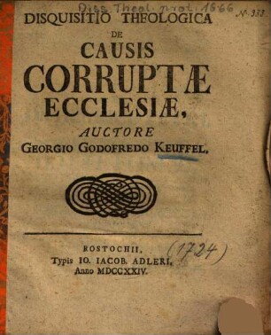 Disquisitio Theologica De Causis Corruptae Ecclesiae