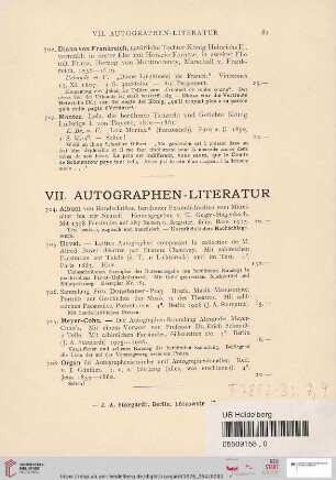 VII. Autographen-Literatur (Nr. 704 - 708)