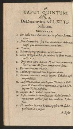 Caput Quintum. Ad §. 4. De Decemviris, & LL. XII. Tabularum