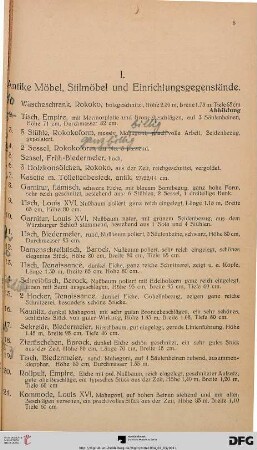 I. Antike Möbel, Stilmöbel und Einrichtungsgegenstände (Nr. 1-112)