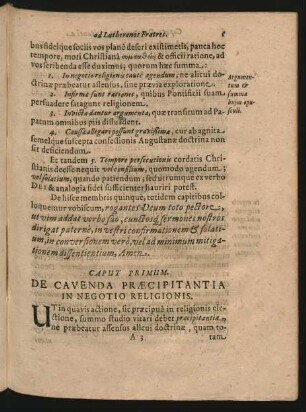 Caput Primum. De Cavenda Praecipitantia In Negotio Religionis.