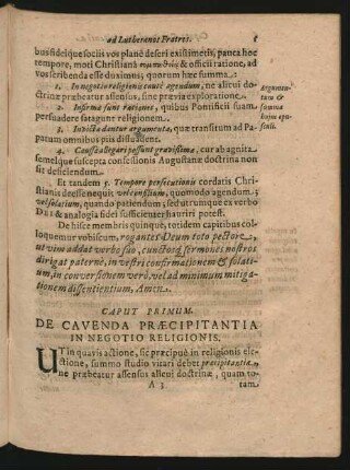 Caput Primum. De Cavenda Praecipitantia In Negotio Religionis.