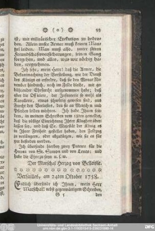 Versailles, am 24ten Oktober 1758.