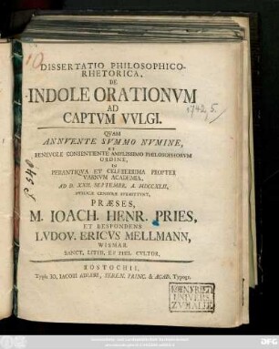 Dissertatio Philosophico-Rhetorica, De Indole Orationvm Ad Captvm Vvlgi