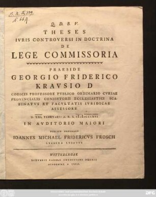 Theses Ivris Controversi In Doctrina De Lege Commissoria