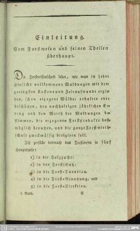 Einleitung . Vom Forstwesen und seinen Theilen überhaupt